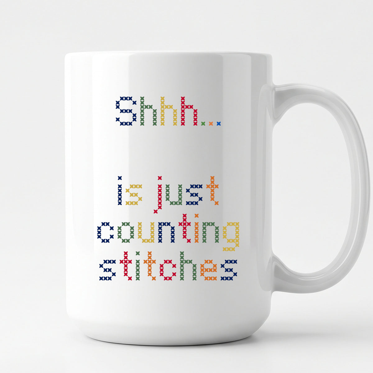"Shhh [Name] is just counting stitches" Faux Cross Stitch Mug | Custom Name Coffee Cup
