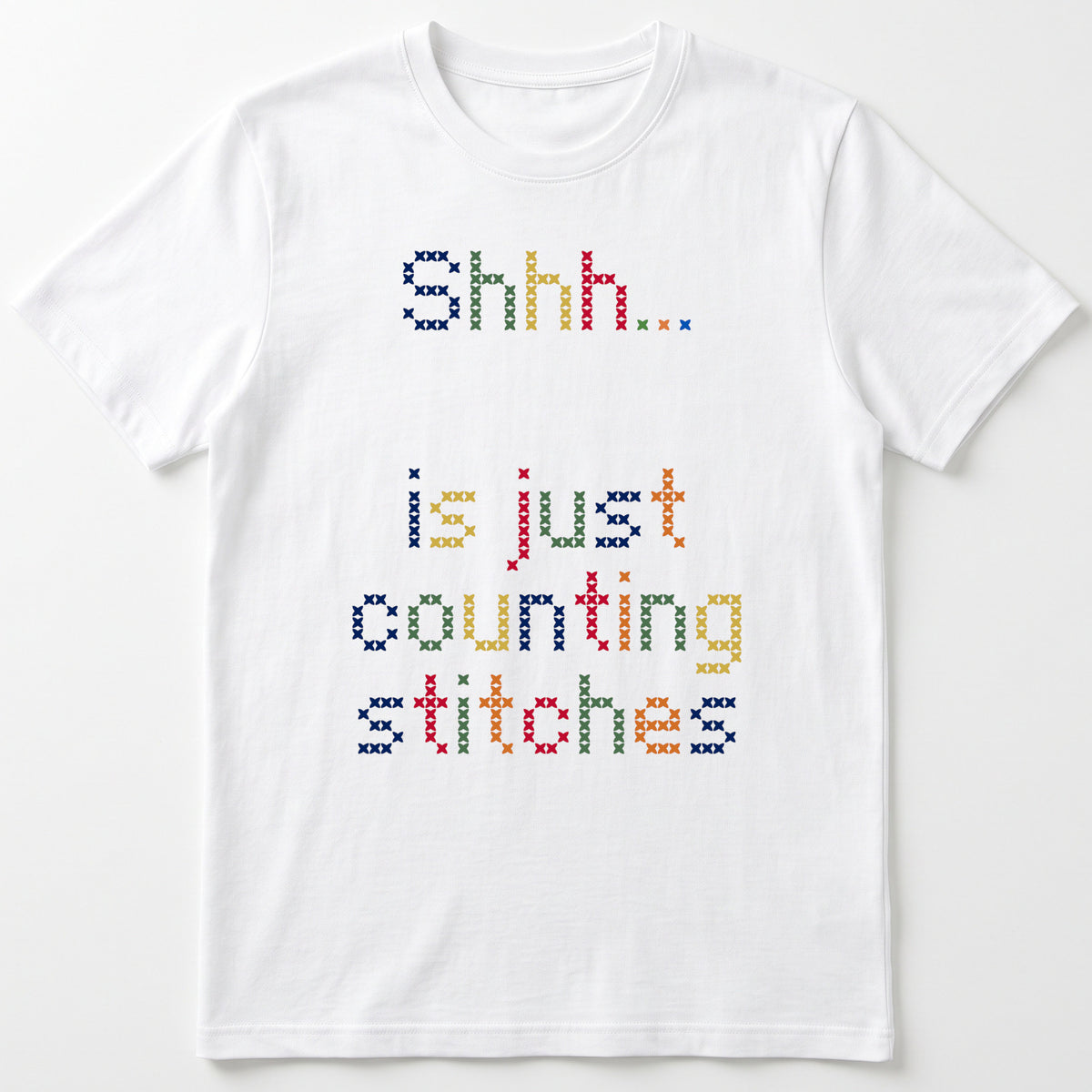 "Shhh [Name] is just counting stitches" Faux Cross Stitch Tee | Custom Name T-Shirt