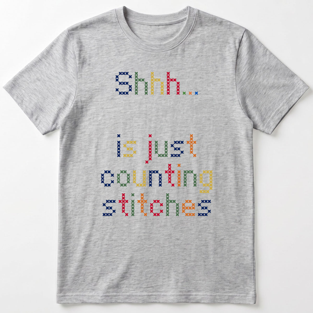 "Shhh [Name] is just counting stitches" Faux Cross Stitch Tee | Custom Name T-Shirt