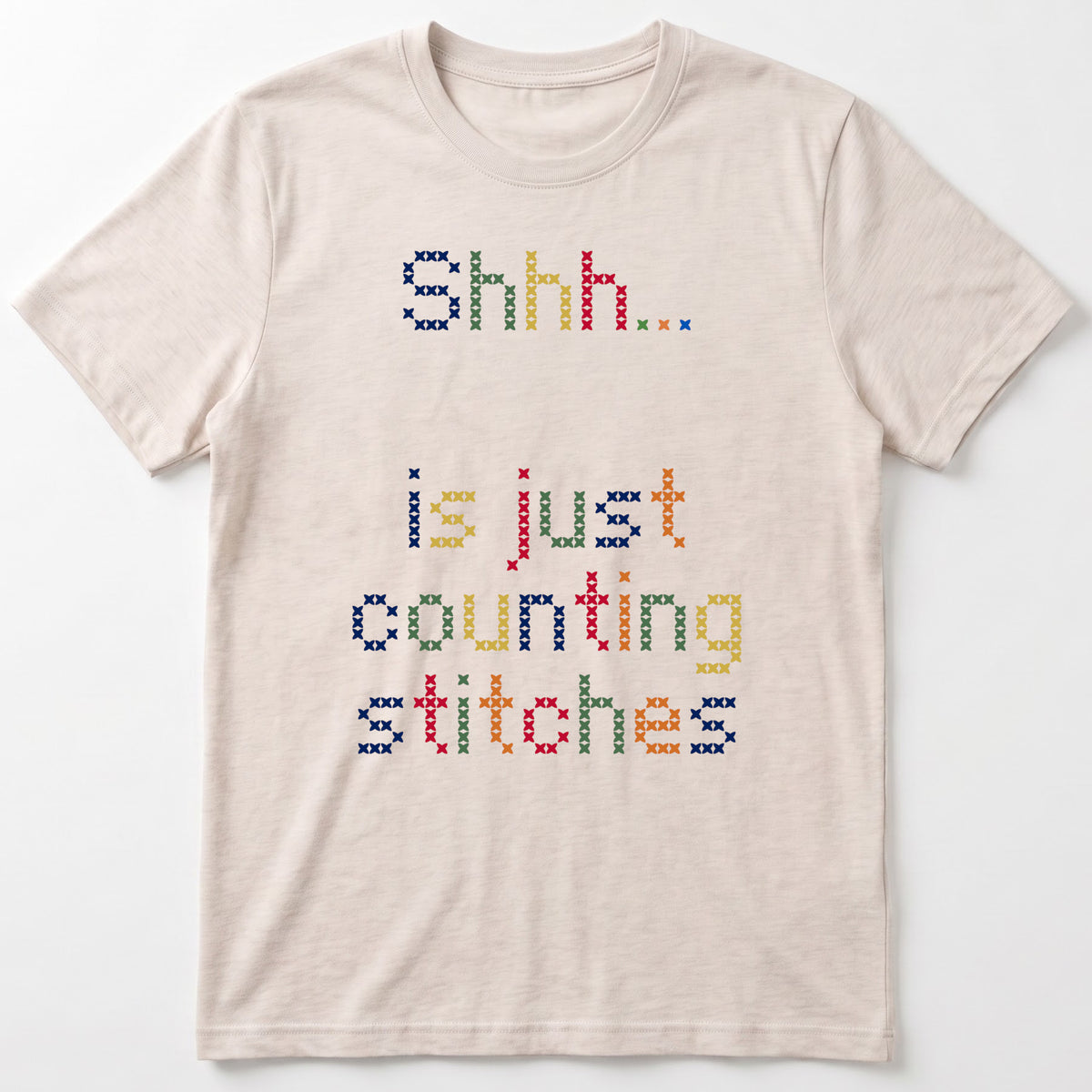 "Shhh [Name] is just counting stitches" Faux Cross Stitch Tee | Custom Name T-Shirt