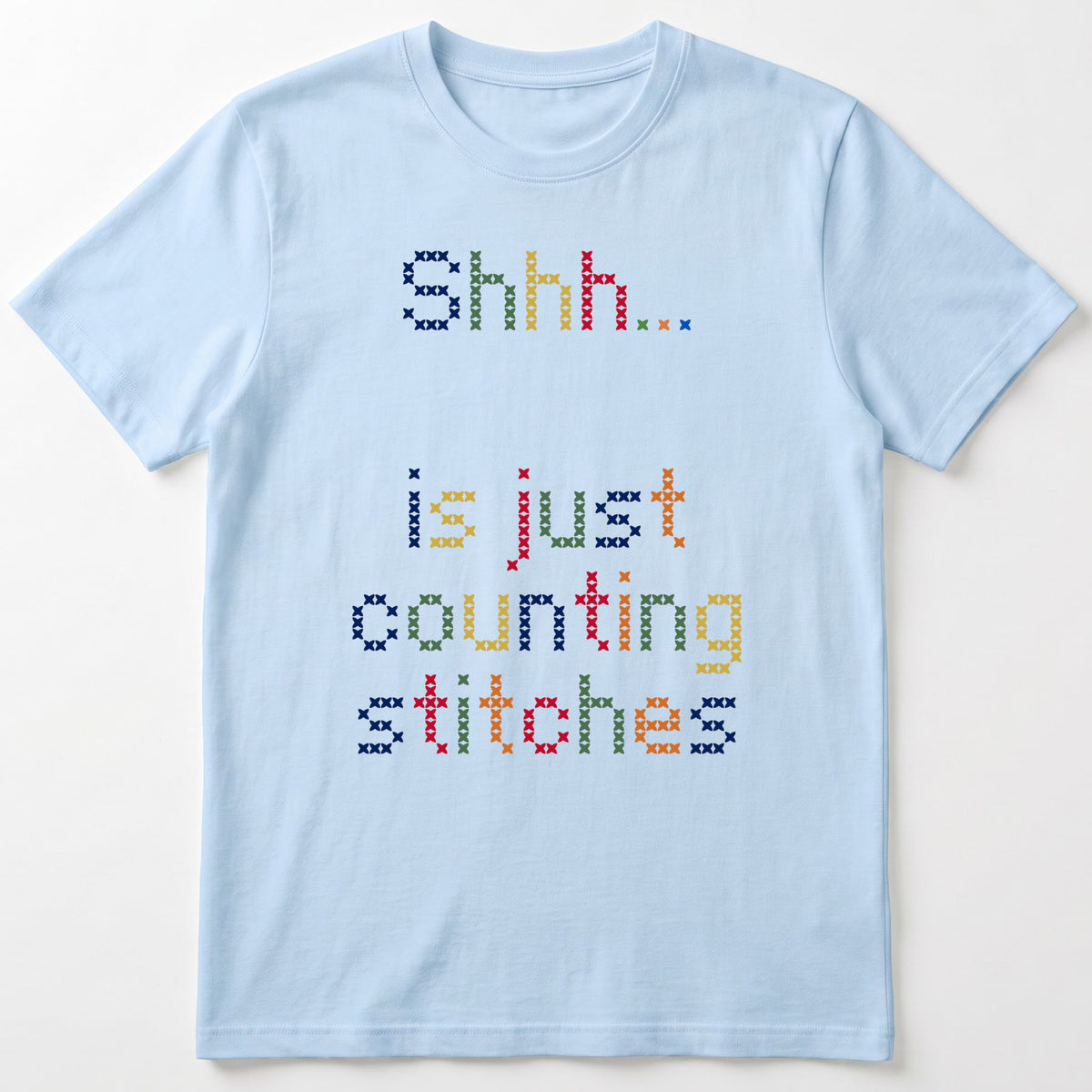 "Shhh [Name] is just counting stitches" Faux Cross Stitch Tee | Custom Name T-Shirt