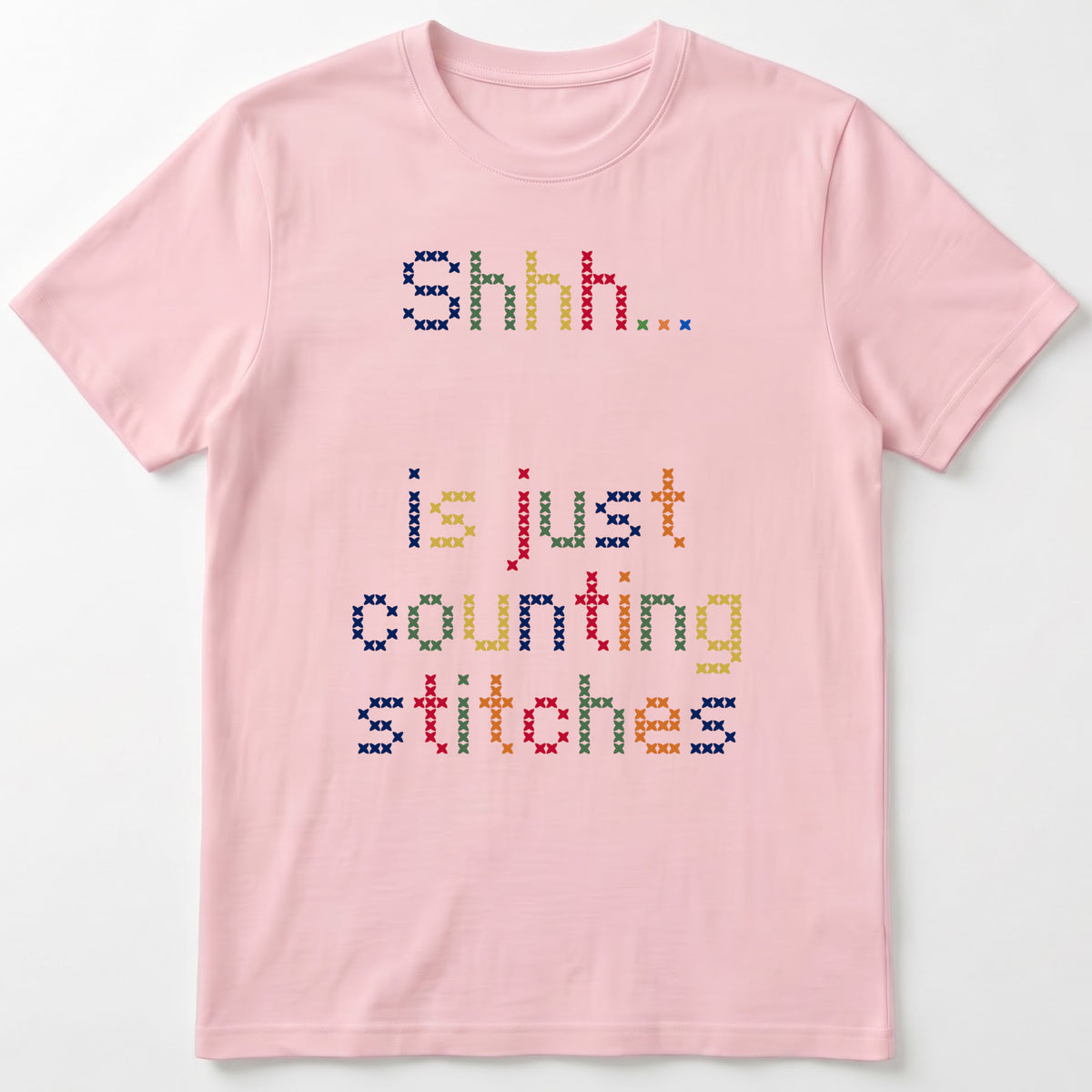 "Shhh [Name] is just counting stitches" Faux Cross Stitch Tee | Custom Name T-Shirt