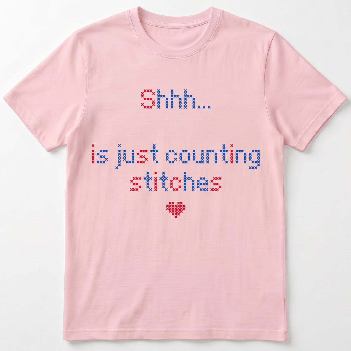 "Shhh [Name] is just counting stitches" Faux Cross Stitch T-Shirt | Personalized Gift