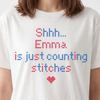 "Shhh [Name] is just counting stitches" Faux Cross Stitch T-Shirt | Personalized Gift