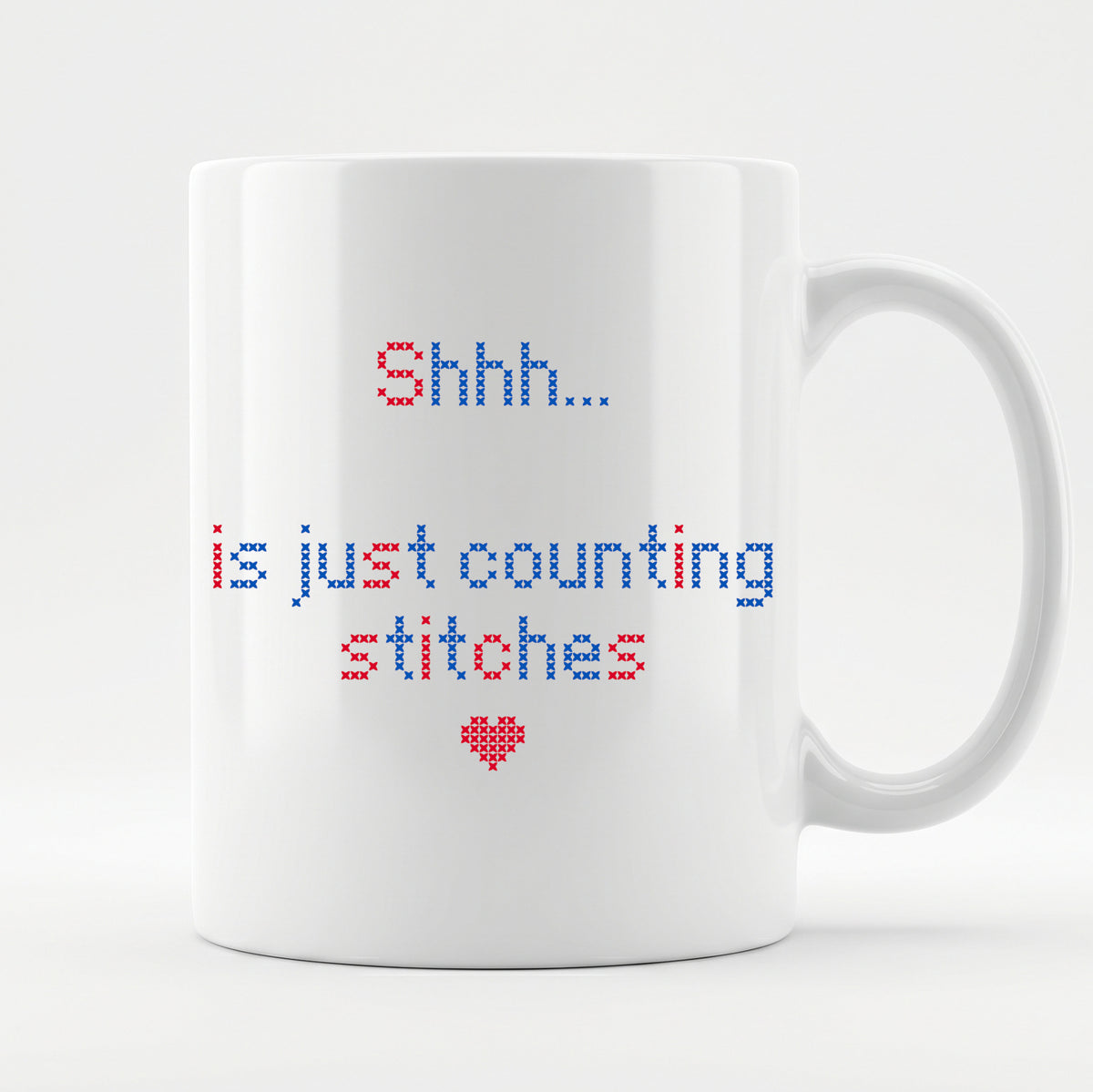 "Shhh [Name] is just counting stitches" Faux Cross Stitch Mug | Personalized Gift