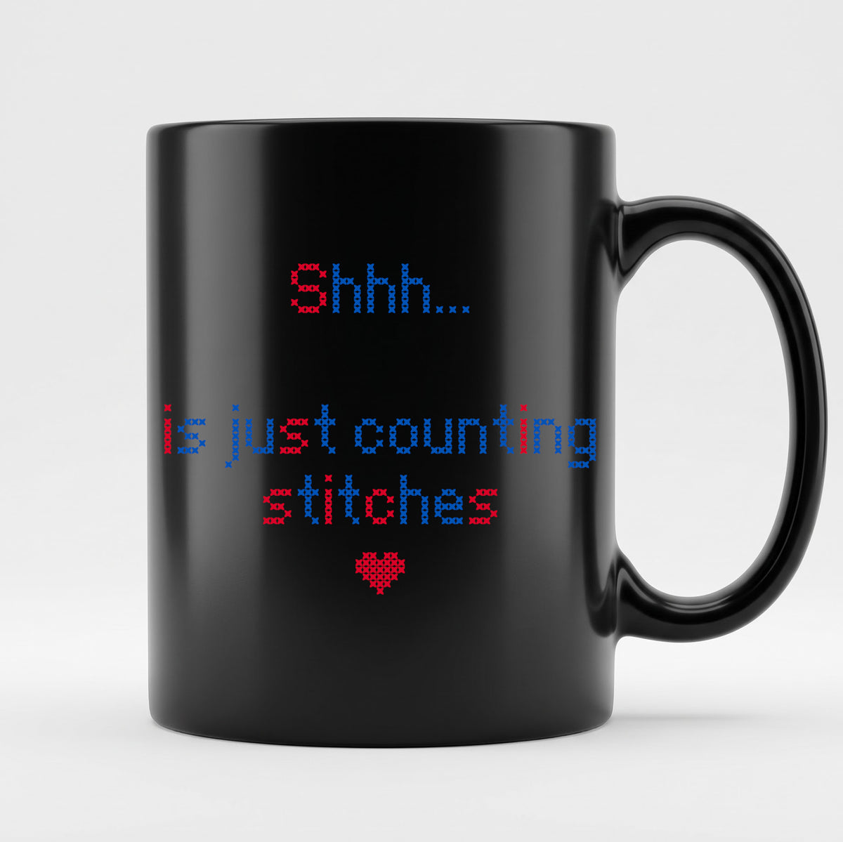 "Shhh [Name] is just counting stitches" Faux Cross Stitch Mug | Personalized Gift