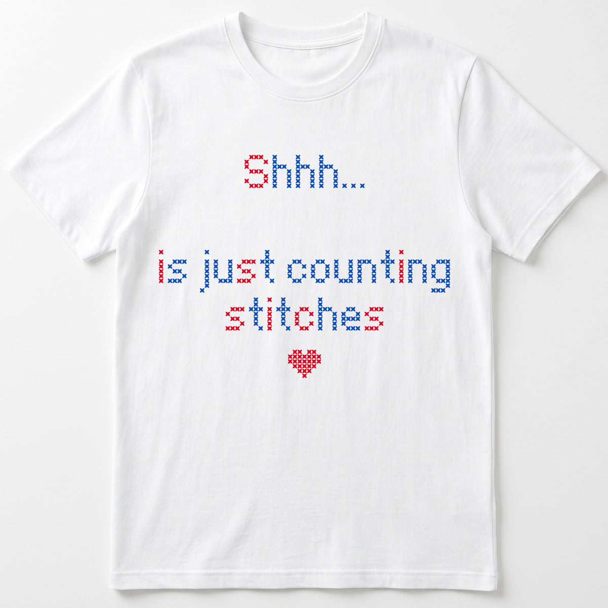 "Shhh [Name] is just counting stitches" Faux Cross Stitch T-Shirt | Personalized Gift