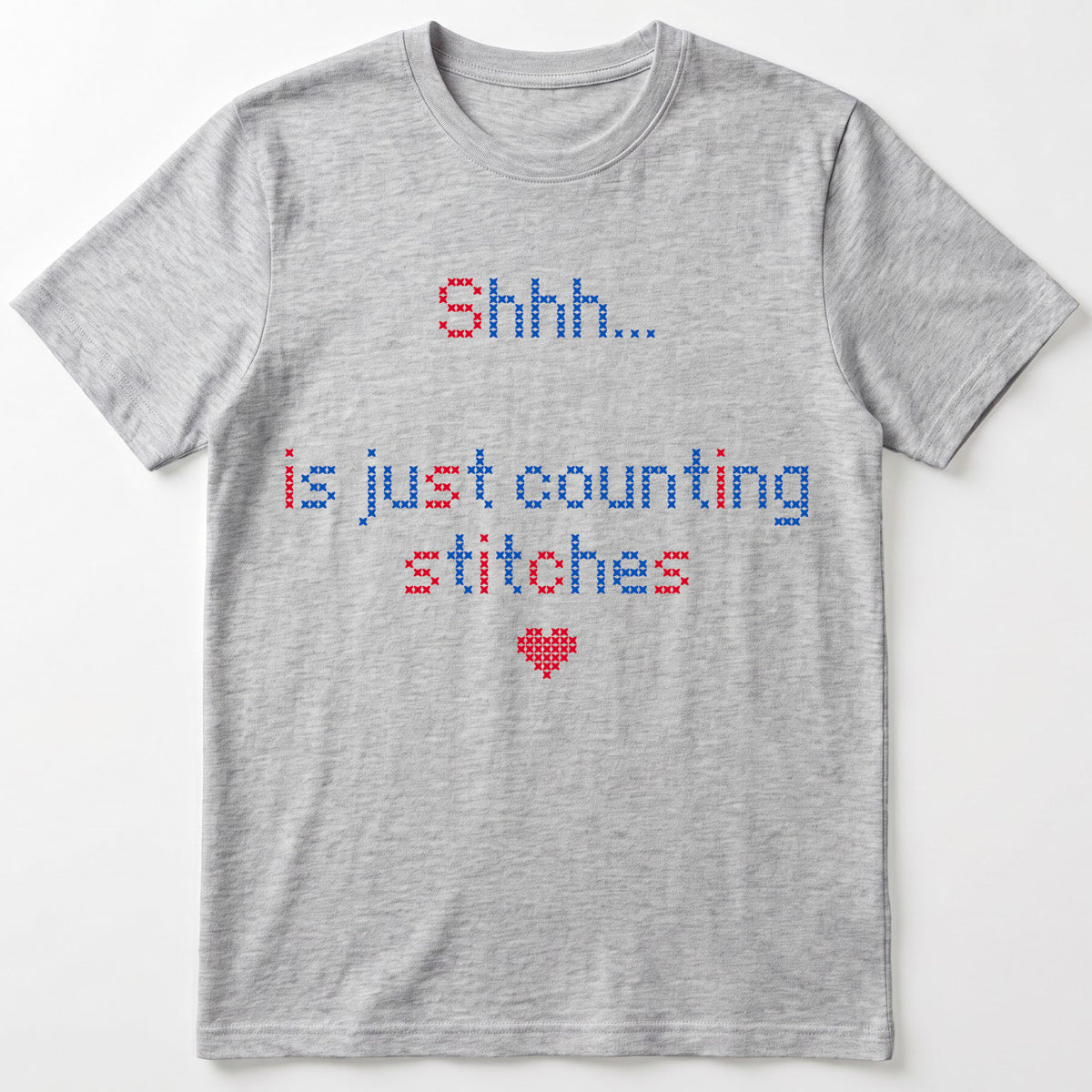 "Shhh [Name] is just counting stitches" Faux Cross Stitch T-Shirt | Personalized Gift
