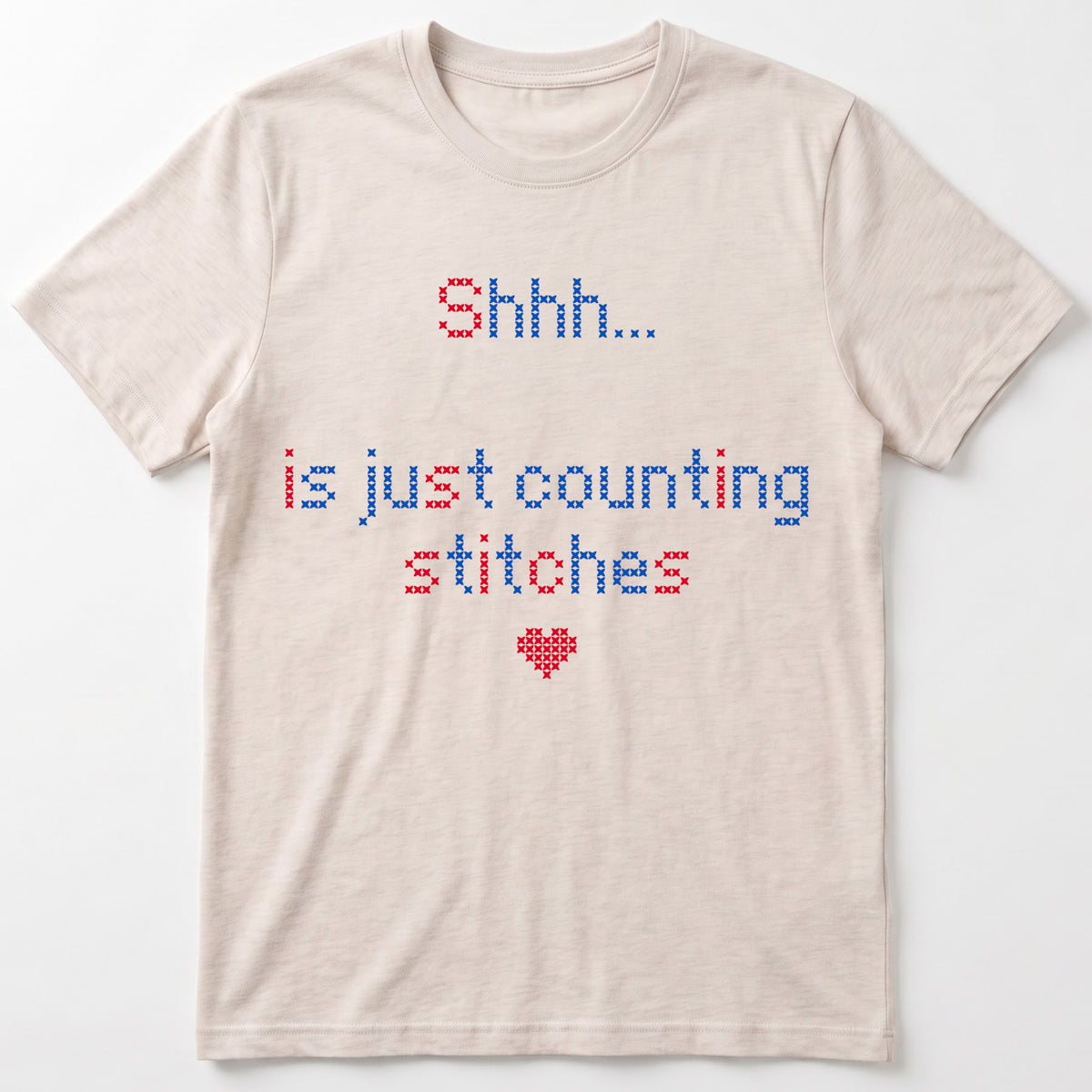 "Shhh [Name] is just counting stitches" Faux Cross Stitch T-Shirt | Personalized Gift