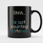 "Shhh [Name] is just counting stitches" Personalized Faux Cross Stitch Coffee Cup | Custom Name