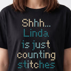 "Shhh [Name] is just counting stitches" Personalized Faux Cross Stitch T-Shirt | Custom Name